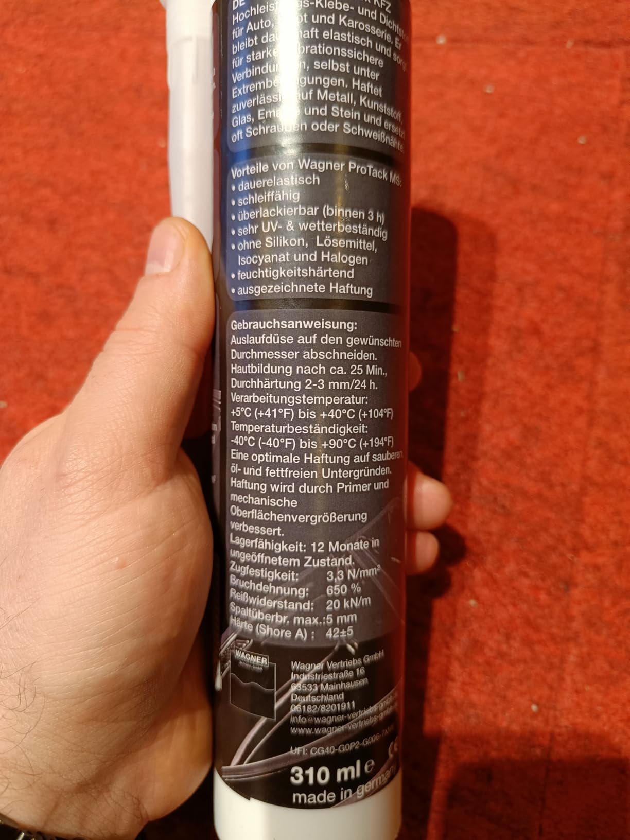 Wagner ProTack KFZ Hochleistungskleber schwarz 310 ml vibrationssicher