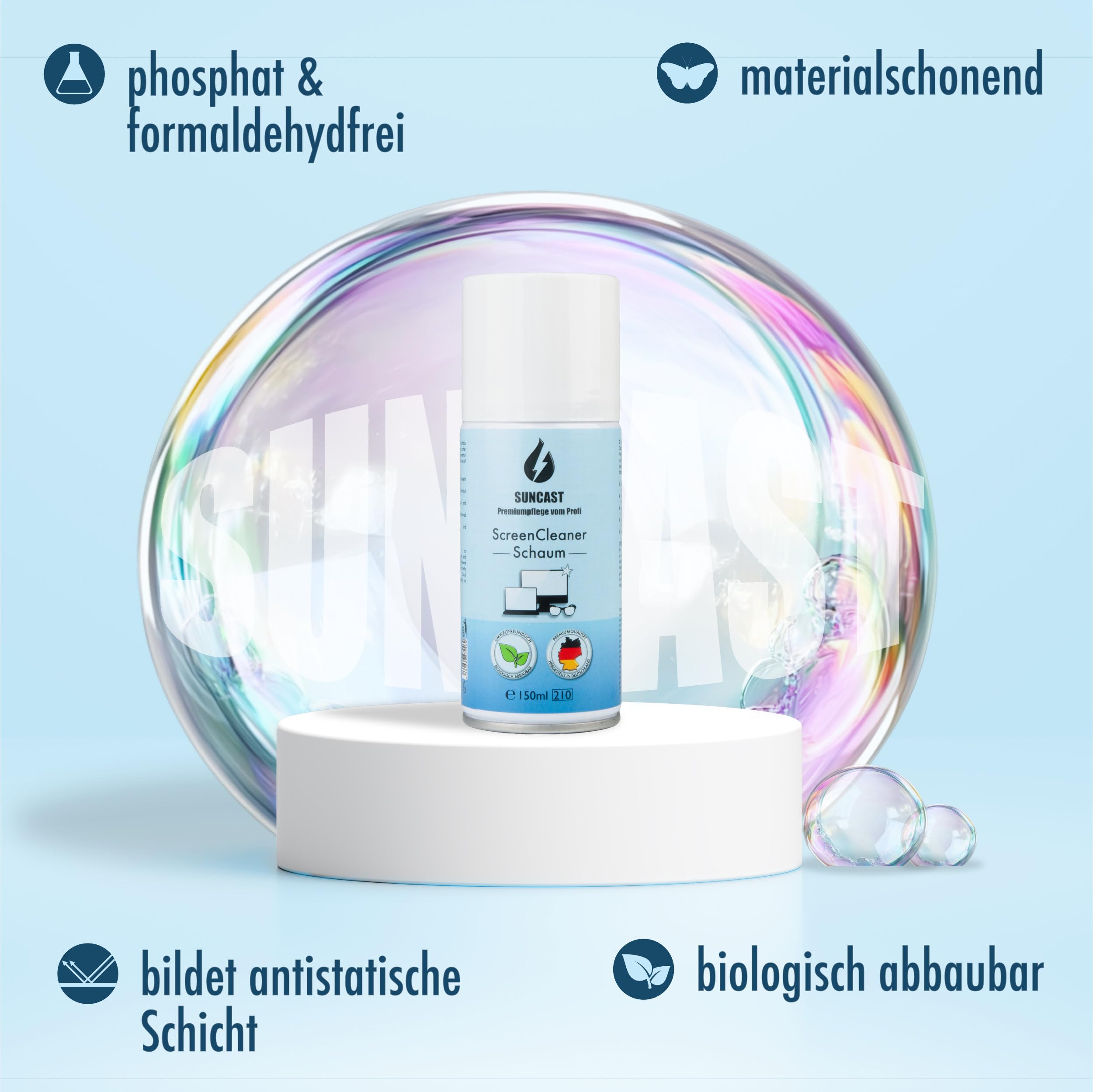 SUNCAST Display Reiniger Set 2x150ml Schaum mit Tuch streifenfrei