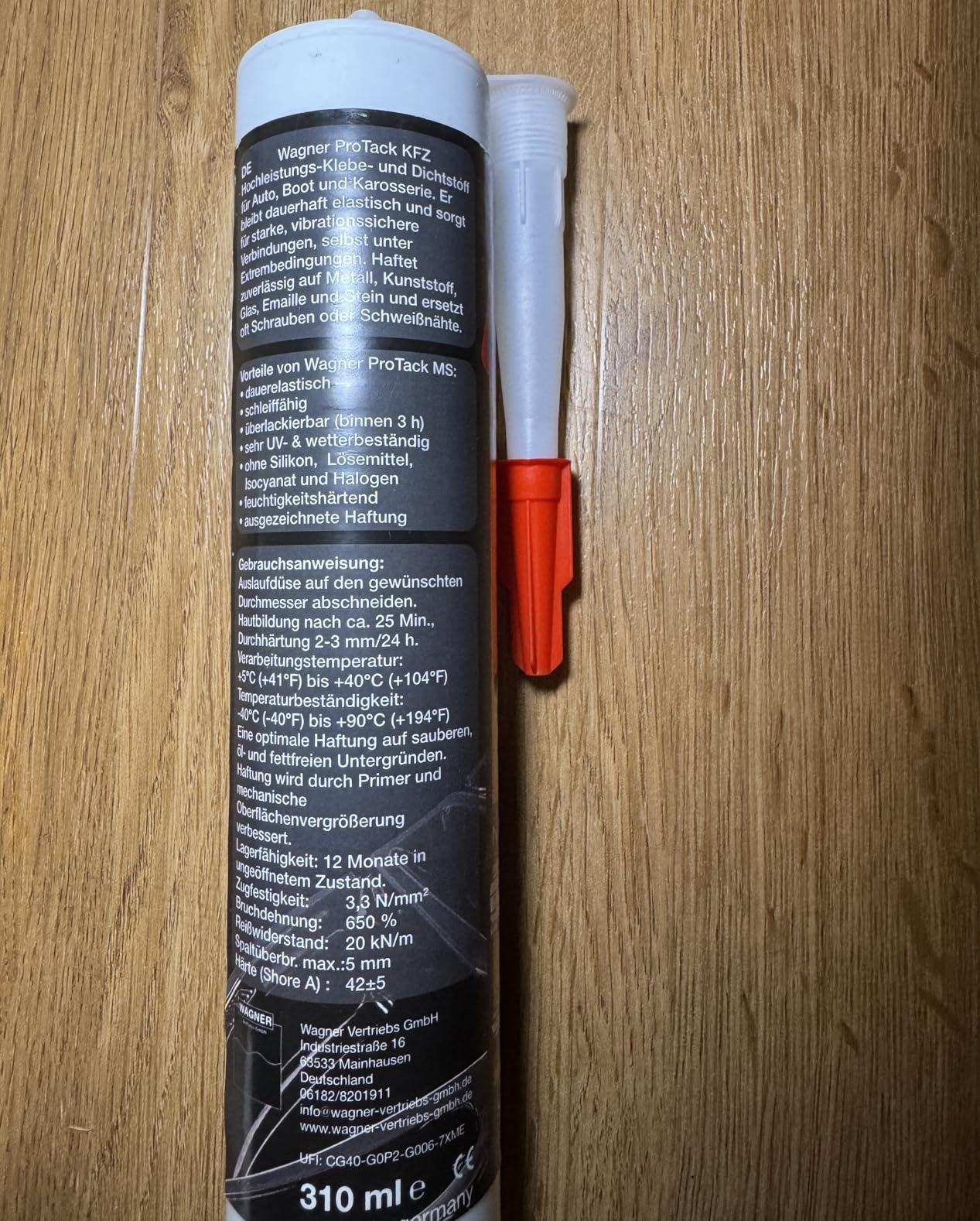 Wagner ProTack KFZ Hochleistungskleber schwarz 310 ml vibrationssicher