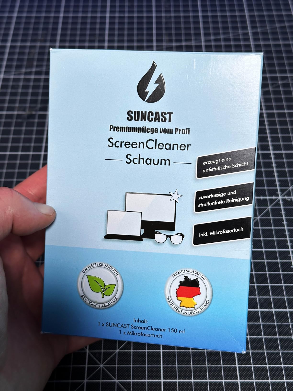 SUNCAST Display Reiniger Set 2x150ml Schaum mit Tuch streifenfrei