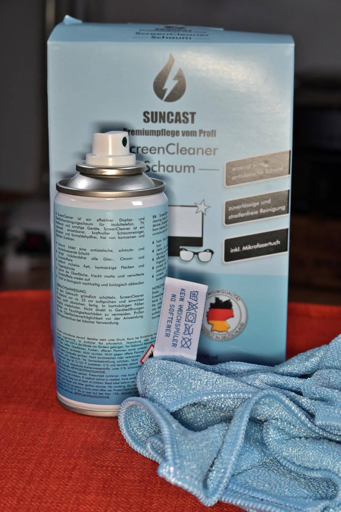 SUNCAST Display Reiniger Set 2x150ml Schaum mit Tuch streifenfrei