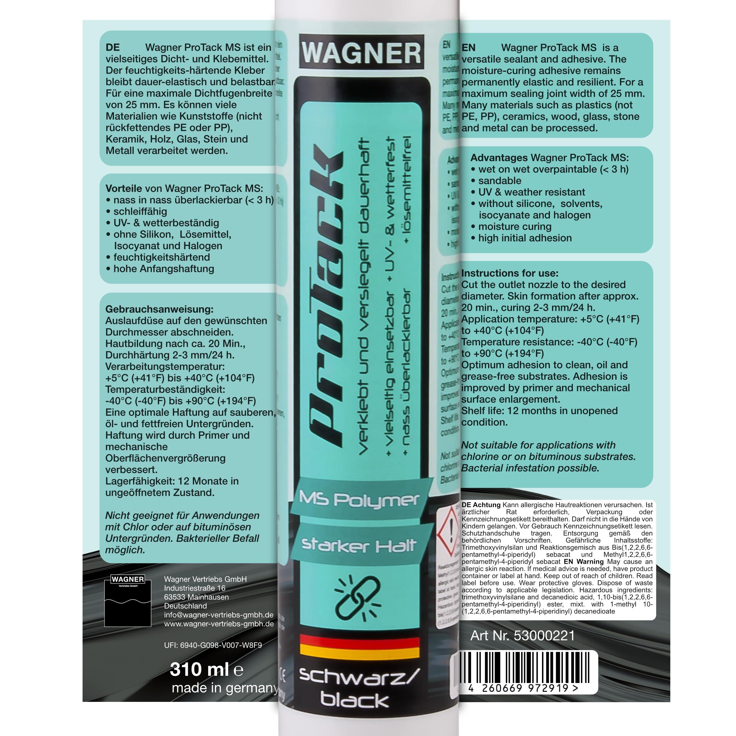 Wagner ProTack MS Montagekleber schwarz 310 ml dauerelastisch