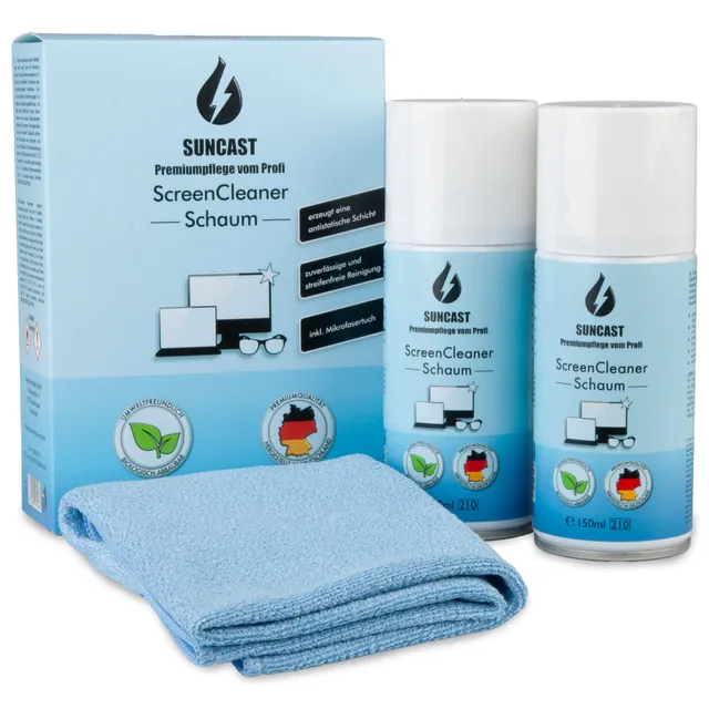 SUNCAST Display Reiniger Set 2x150ml Schaum mit Tuch streifenfrei