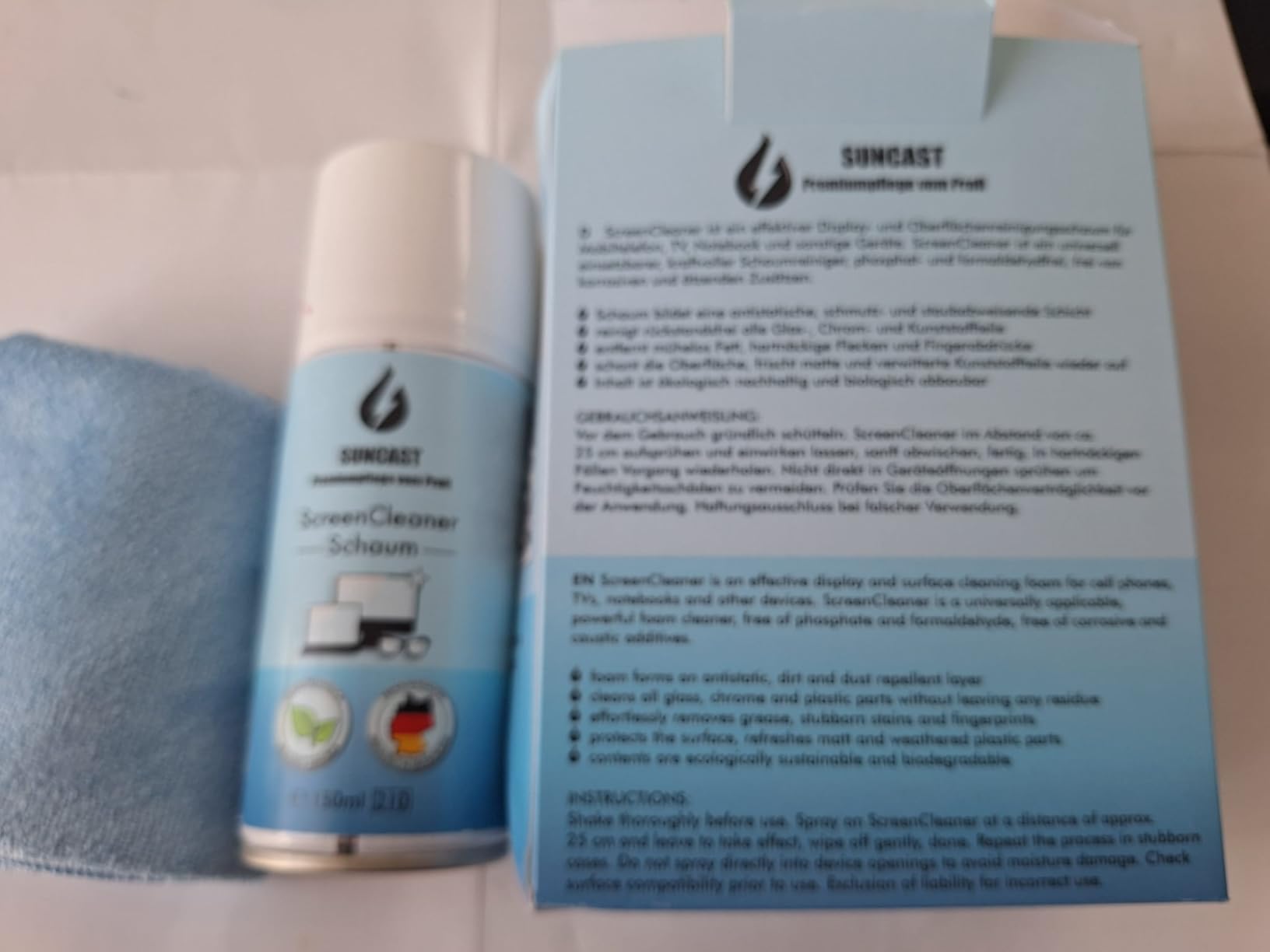 SUNCAST Display Reiniger Set 2x150ml Schaum mit Tuch streifenfrei